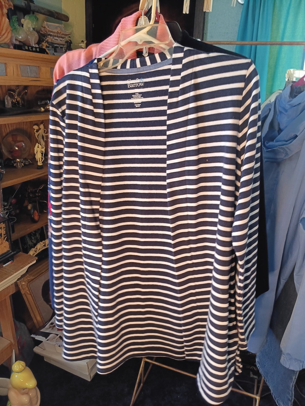 croft & barrow Navy and White Striped Open-Front Cardigan